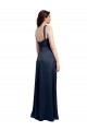 Cowl Neck Soft Long Stretch Satin Formal Dress with Side Slit and Pleated Straps