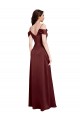 Draped Off the Shoulder Sleeves Slim A-Line Stretch Satin Formal Dress with Side Slit