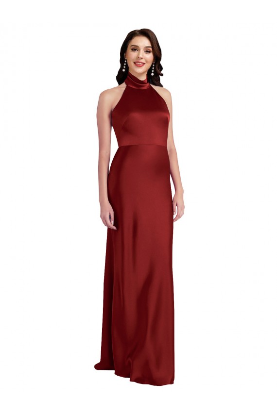 Backless Halter Long Stretch Satin Formal Dress