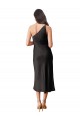Sleek One Shoulder Midi Length Short Stretch Satin Slip Cocktail Formal Dress