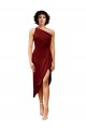 One Shoulder Midi Length Short Stretch Satin Wrap Style Cocktail Formal Dress