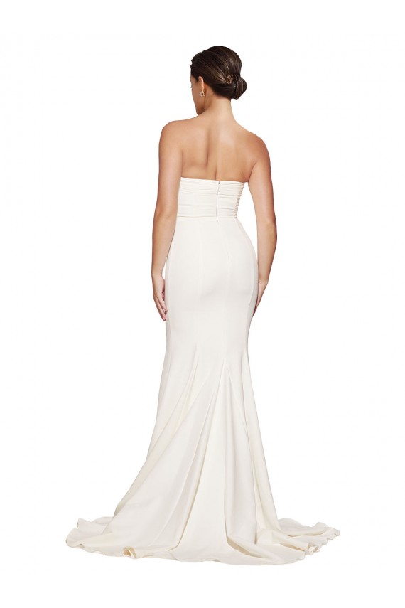 Strapless Cowl Neck Sweep Train Stretch Satin Formal Dress