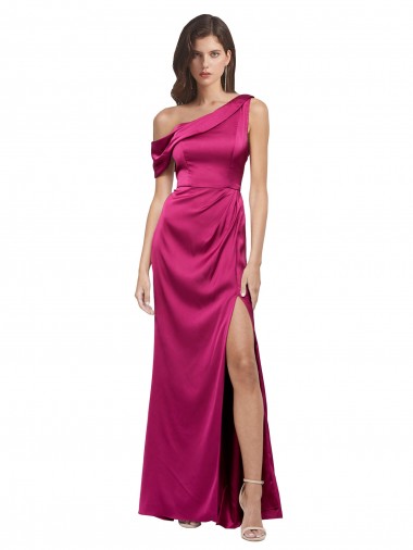 Off the Shoulder Short Sleeves Stretch Satin Formal Dress with Side Slit
