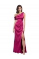 Off the Shoulder Short Sleeves Stretch Satin Formal Dress with Side Slit