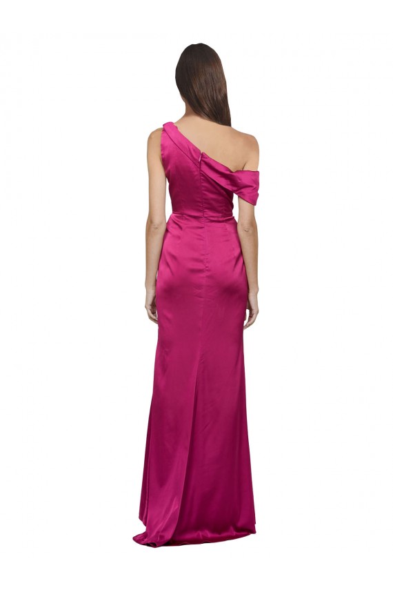 Off the Shoulder Short Sleeves Stretch Satin Formal Dress with Side Slit