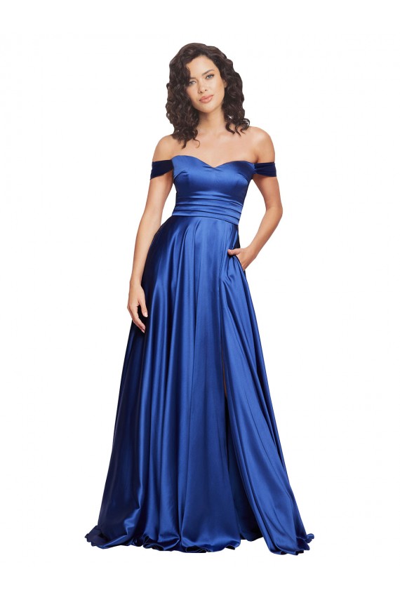 Off the Shoulder Ball Gown Sweetheart Stretch Satin Formal Dress
