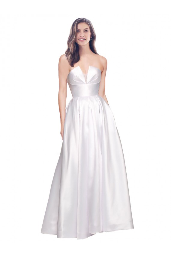 Full Length Strapless V-Cutout Stretch Satin Formal Dress