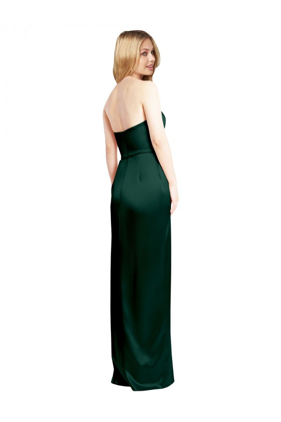 Scooped Strapless Neckline Stretech Satin Formal Dress with Side Slit