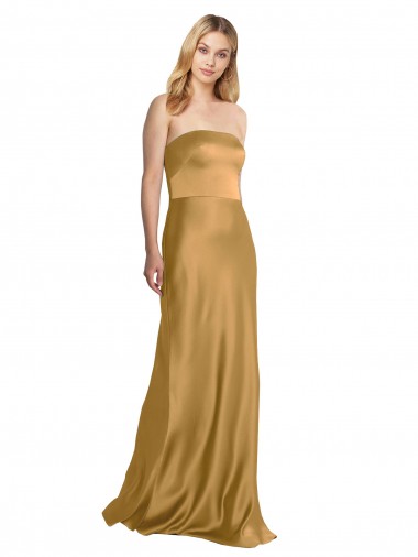Sleek Strapless Long A-Line Stretch Satin Formal Dress