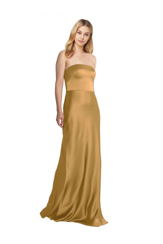 Sleek Strapless Long A-Line Stretch Satin Formal Dress