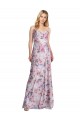 Draped Cowl Neck Long Printed Stretch Satin Formal Dress