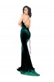High Neck Stretch Velvet Formal Dress with Black Lace Embroidery