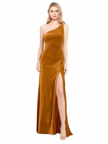 Sleek One Shoulder Long Velvet Formal Dress