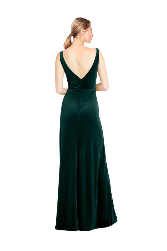 Sleek V-Neck Long Velvet Formal Dress with Side Slit