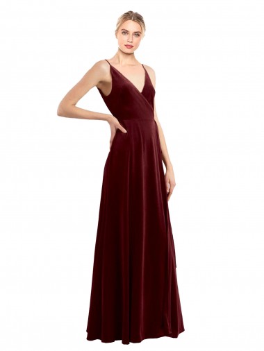 Faux Wrap V-Neck Sleek Long Velvet Formal Dress