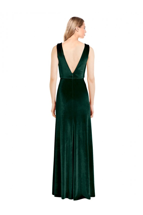 Daring Deep V-Neck Long Full Length Velvet Formal Dress