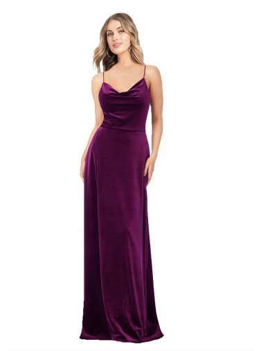 Draped Neckline Spaghetti Straps Velvet Formal Dress