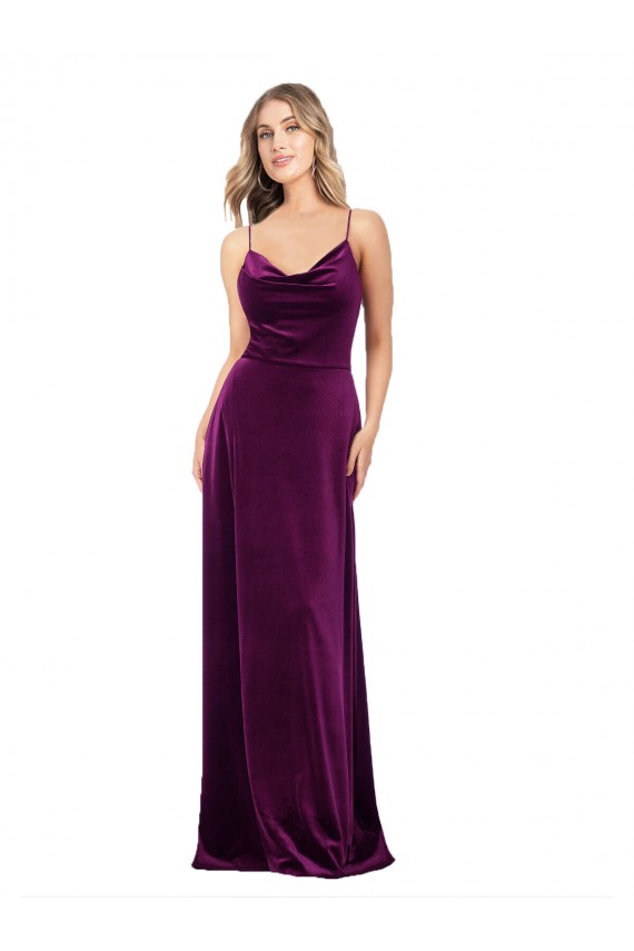 Draped Neckline Spaghetti Straps Velvet Formal Dress