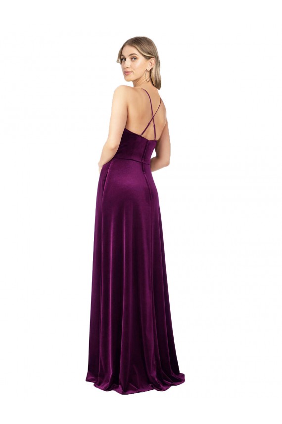 Draped Neckline Spaghetti Straps Velvet Formal Dress
