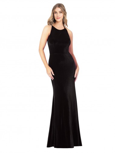 Vintage Velvet High Neck Formal Dress with Strappy Back