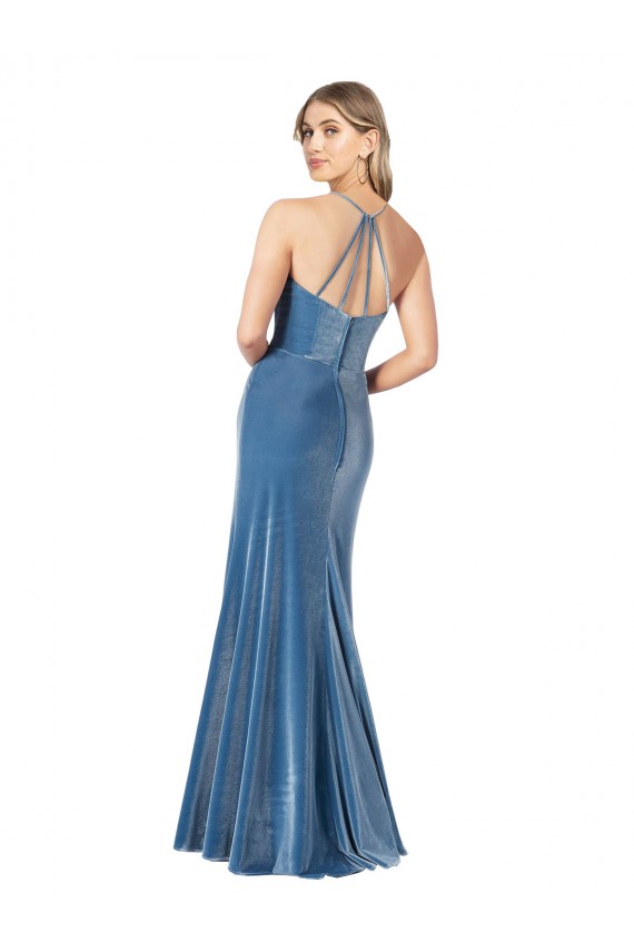 Vintage Velvet High Neck Formal Dress with Strappy Back