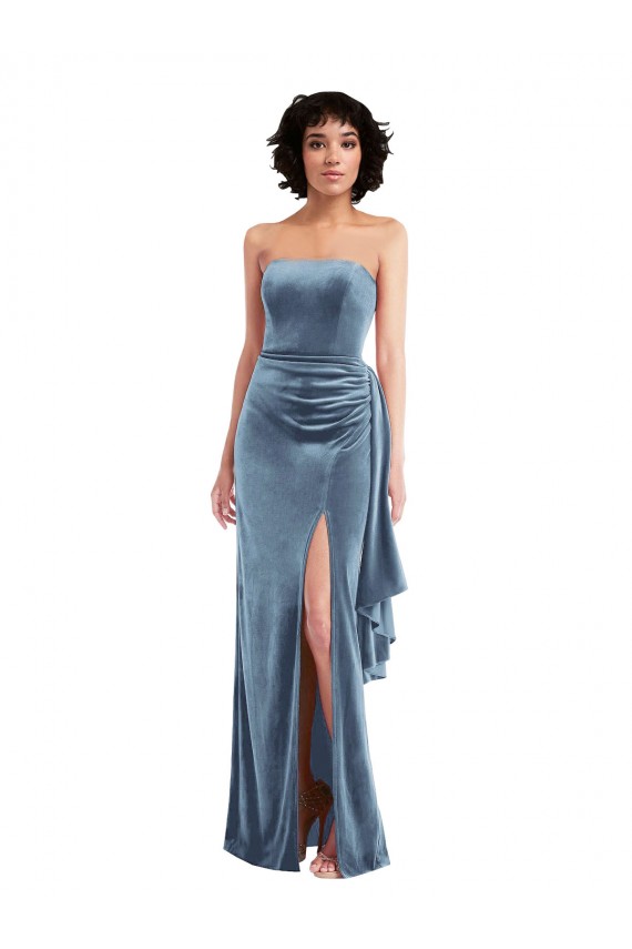 Strapless Velvet Maxi Formal Dress with Draped Skirt