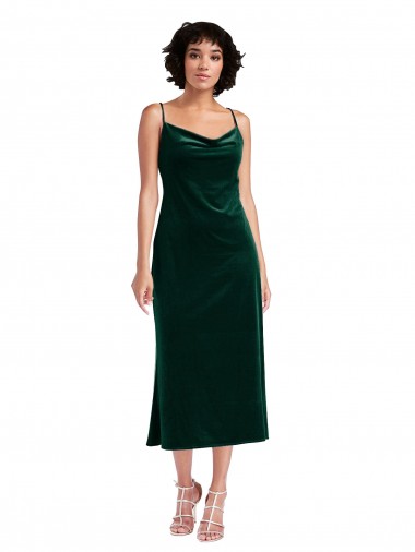 Midi Length Cowl Neck Velvet Short Slip Cocktail Formal Dress