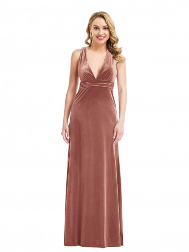 Plunging Neckline Velvet Maxi Formal Dress with Criss Cross Open Back