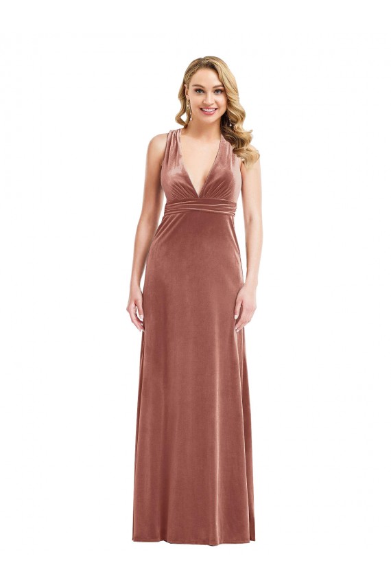 Plunging Neckline Velvet Maxi Formal Dress with Criss Cross Open Back