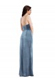 Spaghetti Strap Velvet Maxi Formal Dress with Draped Skirt