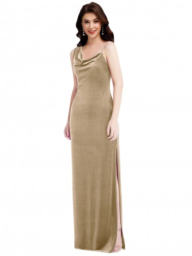 One Shoulder Velvet Maxi Semi Formal Dress with Side Slit