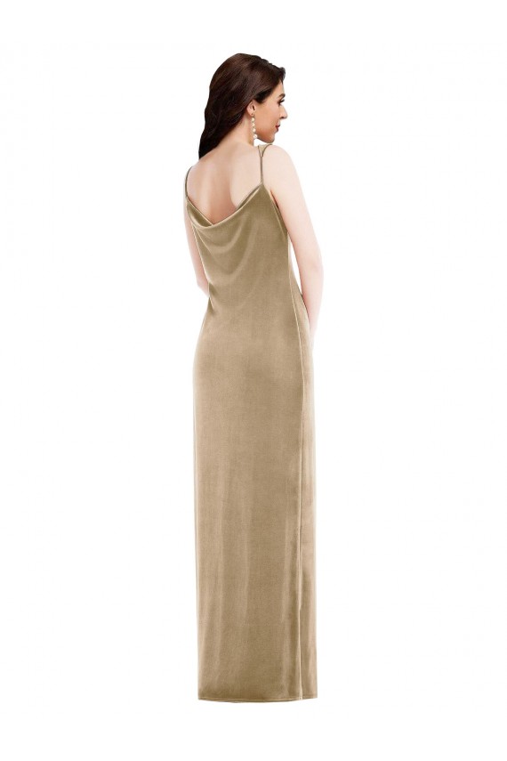 One Shoulder Velvet Maxi Semi Formal Dress with Side Slit