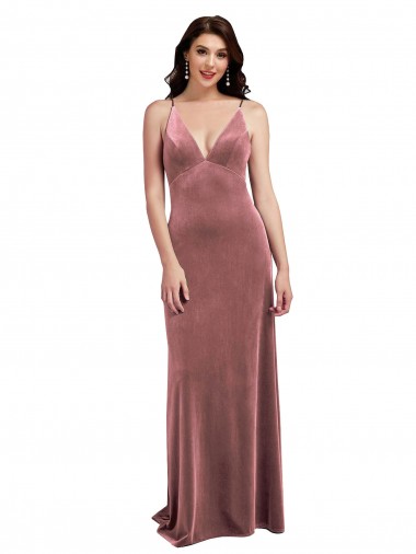 Low Scoop Back Long V-Neck Velvet Semi Formal Dress