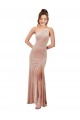 One Shoulder Stretch Velvet Formal Dress with Front Slit