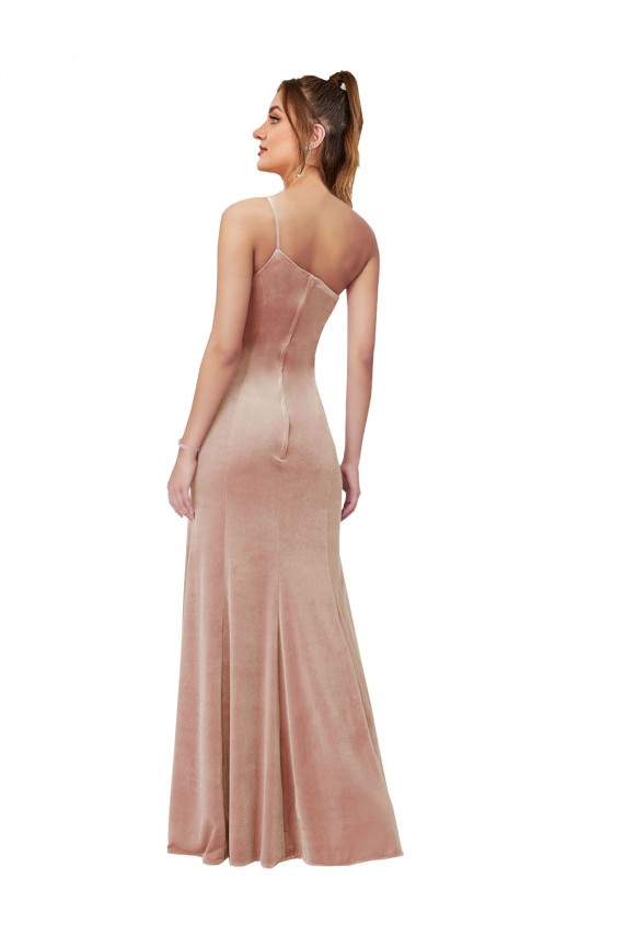 One Shoulder Stretch Velvet Formal Dress with Front Slit