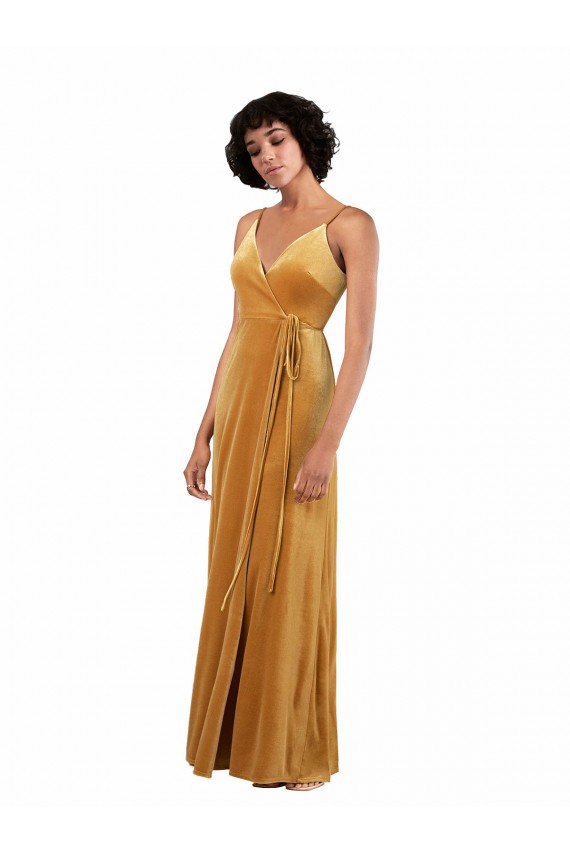 Romantic Velvet Floor Length Formal Dress with Wrap Detail