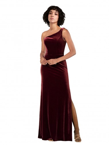 One Shoulder Floor-Length Velvet Formal Dress