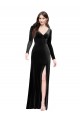 Long Sleeves Velvet Formal Dress with V-Neckline and Thigh Slit