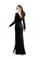 Long Sleeves Velvet Formal Dress with V-Neckline and Thigh Slit