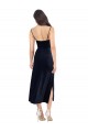 Midi Length Velvet Cocktail Formal Dress with Cowl Neck and Spaghetti Straps