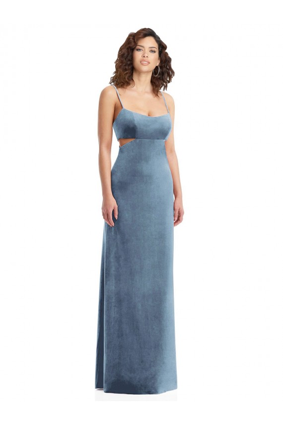 Spaghetti Strap Long Full Length Velvet Maxi Formal Dress