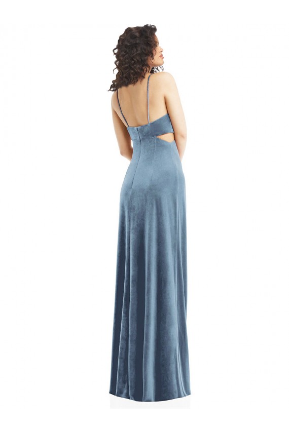 Spaghetti Strap Long Full Length Velvet Maxi Formal Dress