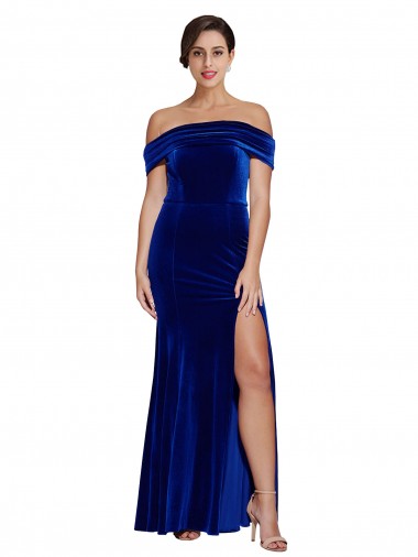Full Length Long Velvet Formal Dress with Side Split