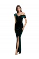 Long Asymmetric Neckline Ruched Velvet Formal Dress